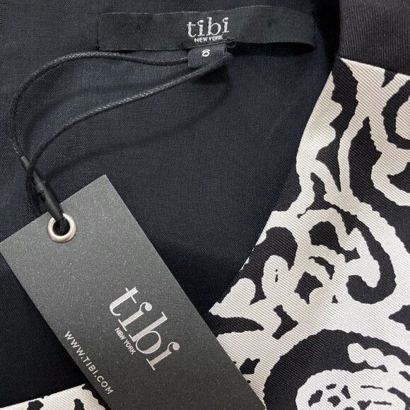 NWT TIBI Violette Sleeveless Black and White Baroque Print Silk Dress - Picture 5 of 13